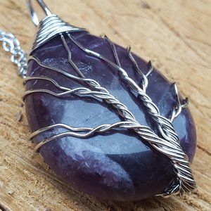 Purple Amethyst Tree of Live Pendant Necklace